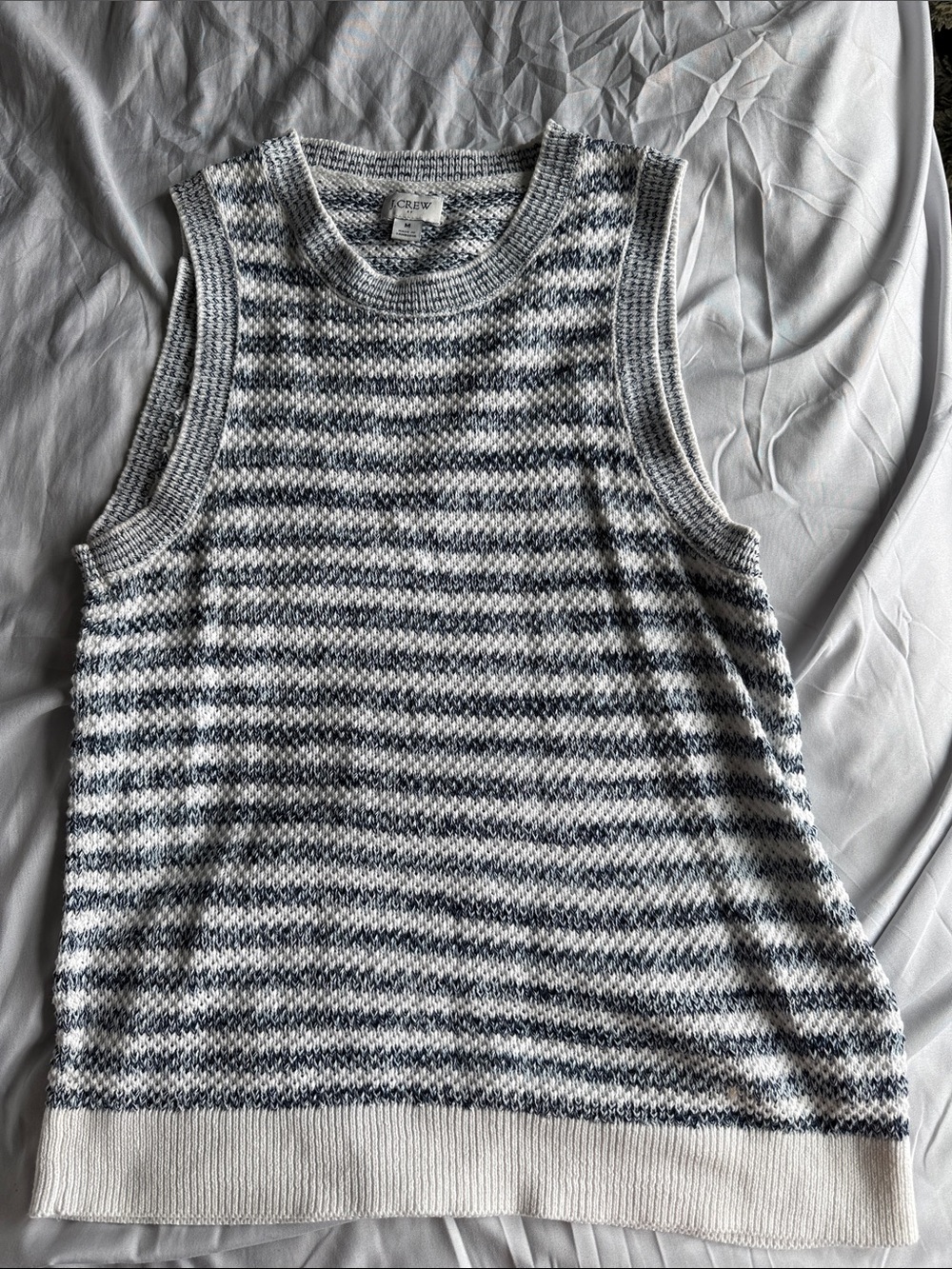 J. Crew White and Blue Striped Knit Sleeveless Tank